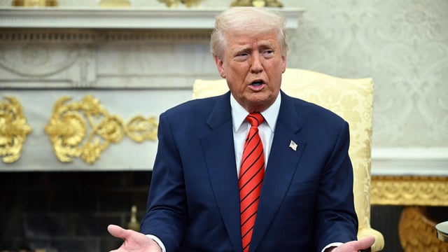 US President Donald Trump speaks to the press as he meets with NATO Secretary General Mark Rutte in the Oval Office of the White House in Washington, DC, on March 13.