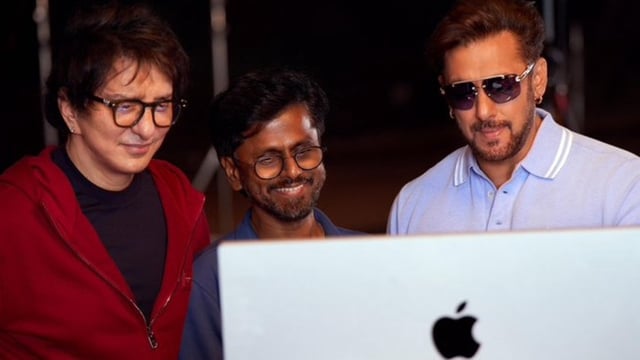 Salman Khan with Sajid Nadiadwala and A R Murugadoss in the new picture from set.