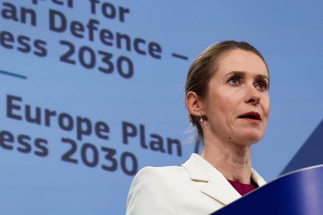 High Representative for Foreign Affairs and Security Policy and Vice-President of the European Commission Kaja Kallas speaks as she presents the white paper on the future of European defence, in Brussels, Belgium March 19, 2025. REUTERS/Yves Herman