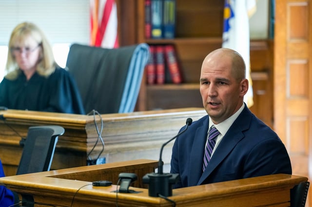 Massachusetts State Police Trooper Michael Proctor in Norfolk Super Court, in Dedham, Mass., on Monday, June 10, 2024. 