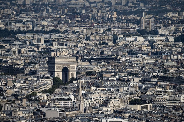 This photograph taken from the panoramic terrace of the Montparnasse tower, on September 6, 2023 shows the Arc de Triomphe dominating the Paris skyline. (Photo by MIGUEL MEDINA / AFP) (Photo by MIGUEL MEDINA/AFP via Getty Images)