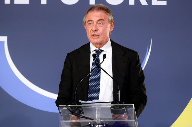 Italian Minister of Enterprise and Made in Italy Adolfo Urso speaks during the presentation of the new Fiat Panda celebrating the 125th anniversary of the Fiat brand in Turin, Italy, July 11, 2024. Reuters/Massimo Pinca/File Photo