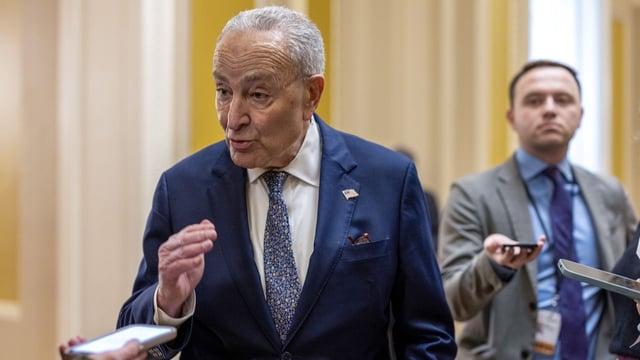 Senate Minority Leader Chuck Schumer speaks to reporters at the U.S. Capitol on March 14. Photo: Tasos Katopodis/Getty Images