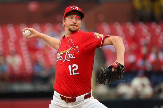 ST LOUIS, MISSOURI - AUGUST 7: Erick Fedde #12 of the St. Louis Cardinals pitches against the Tampa Bay Rays in the first inning at Busch Stadium on August 7, 2024 in St Louis, Missouri.