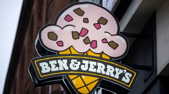 Sign for the ice cream brand Ben &amp; Jerry&#39;s on 6th November 2024 in London, United Kingdom.
