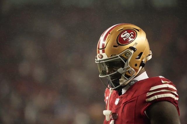 Dec 12, 2024; Santa Clara, California, USA; San Francisco 49ers wide receiver Deebo Samuel Sr (1) during the final seconds of the game against the Los Angeles Rams at Levi's Stadium. Mandatory Credit: Kelley L Cox-Imagn Images/File Photo