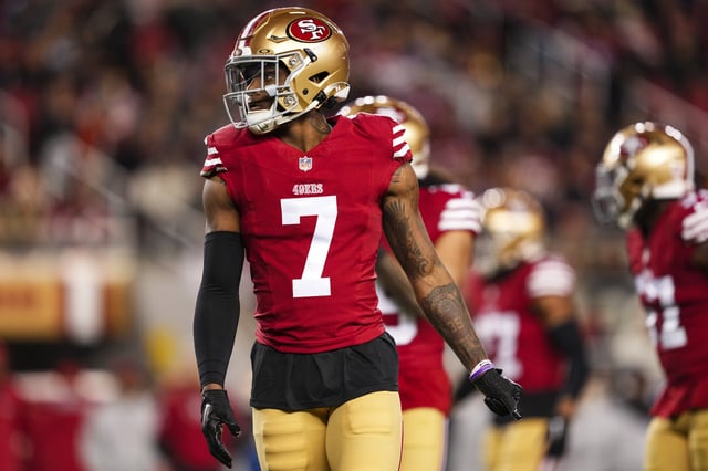 Charvarius Ward #7 of the San Francisco 49ers looks on from the field during an NFL football game against the Los Angeles Rams at Levi&#39;s Stadium on December 12, 2024.