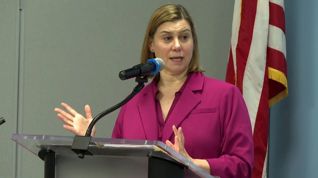 Michigan Sen. Elissa Slotkin speaks at a Medicaid roundtable in Flint, Michigan, on Wednesday, March 19, 2025.