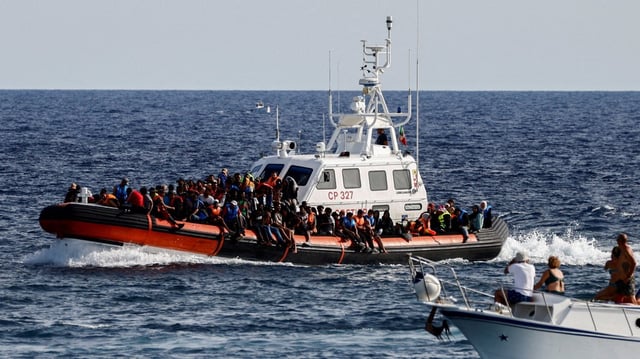 Survivors were picked up by the Italian coastguard. Pictured, another rescue in 2023
