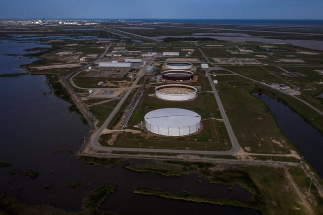The Bryan Mound Strategic Petroleum Reserve, an oil storage facility, is seen in this aerial photograph over Freeport, Texas, U.S., April 27, 2020.  REUTERS/Adrees Latif/File Photo