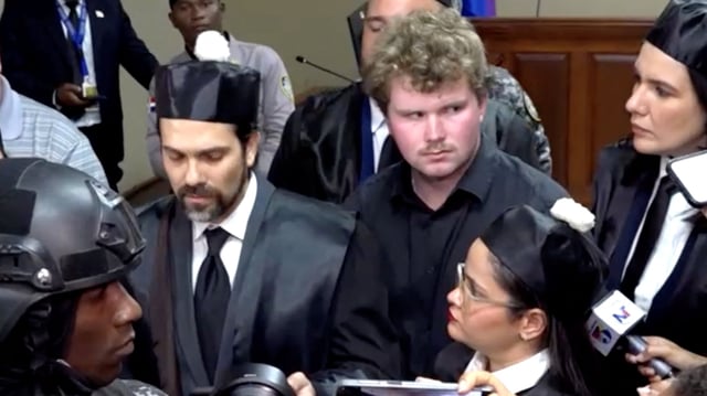 Joshua Riibe&#39;s lawyer, Alfredo Guzman Saladin speaks to the press, on the day of a hearing in case of U.S. missing student in Dominican Republic Sudiksha Konanki, in Higuey, Dominican Republic, March 18, 2025.