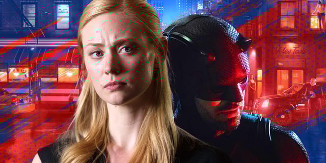 Karen Page and Charlie Cox in Daredevil costume