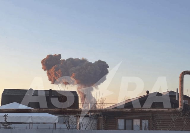 A large plume of smoke is seen rising above what is reported to be the Engels-2 air base, which houses Russian Tu-95 and Tu-160 strategic bombers, in the city of Engels in the Saratov region, on March 20, 2025.