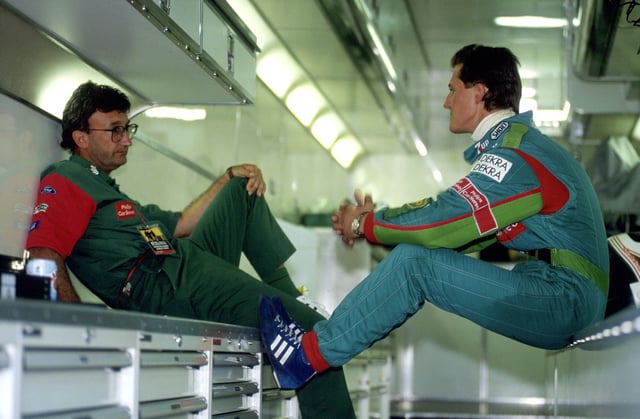 Jordan (left) gave Schumacher (right) his F1 debut in 1991.