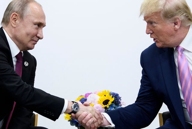Image from June 28, 2018 shows Donald Trump and Vladimir Putin during the G20 summit in Osaka, Japan.