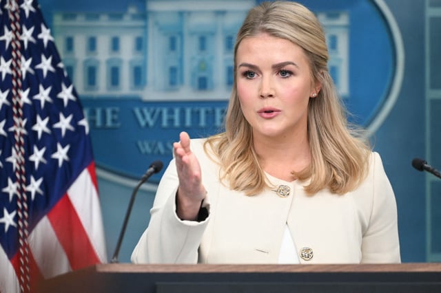 White House Press Secretary Karoline Leavitt speaks during the daily briefing in the Brady Briefing Room of the White House in Washington, DC, on March 19, 2025.
