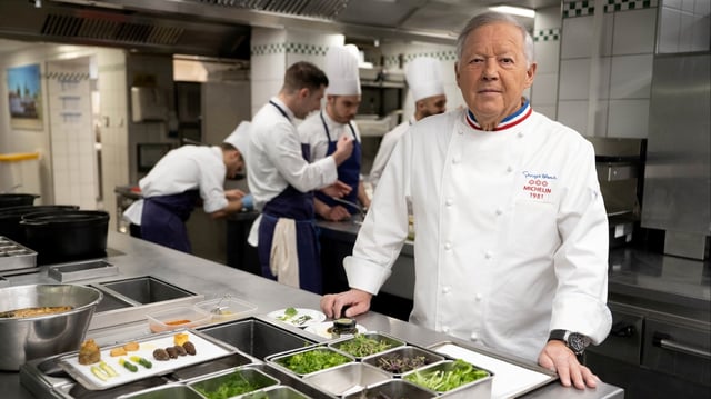 Georges Blanc dans les cuisines de Vonnas.