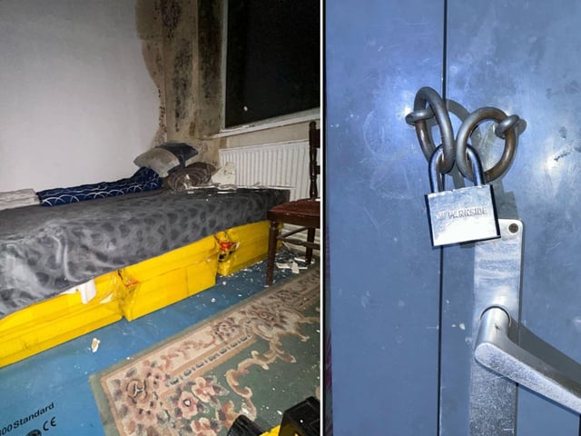Die vorgefunden Unterkunft der eingesperrten rumänischen Arbeitnehmenden. (Fotomontage)