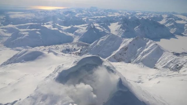 Mount Spurr's summit crater and Crater Peak on March 11
