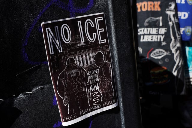 A sticker supporting Columbia University student Mahmoud Khalil is seen on a light post in the Chinatown neighborhood of New York City, U.S., March 19, 2025. REUTERS/Shannon Stapleton/File Photo