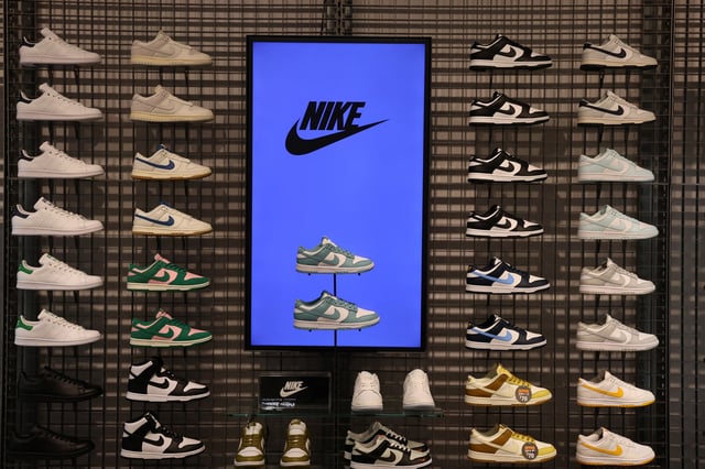 Nike sneakers are seen on display at the newly renovated JD Sports store at Westfield Stratford City in London, Britain, July 30. REUTERS/Mina Kim/File Photo