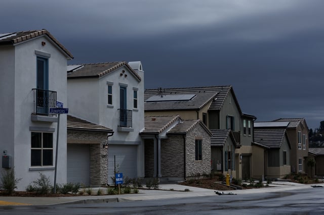 Newly built single-family homes are shown at a Lennar development still under construction in San Diego, California, U.S., March 11, 2025.  REUTERS/Mike Blake/File Photo