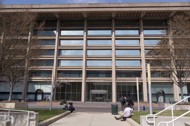 The building which houses the offices of the Institute of Museum and Library Services (IMLS), is seen, Thursday, March 20, 2025, in Washington. (AP Photo/Jacquelyn Martin)