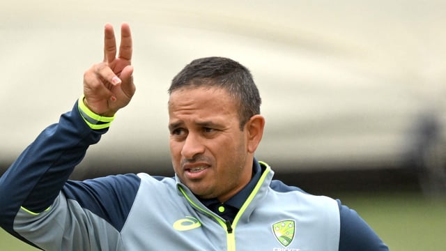 Australia's Usman Khawaja prepares to bat during a practice session.