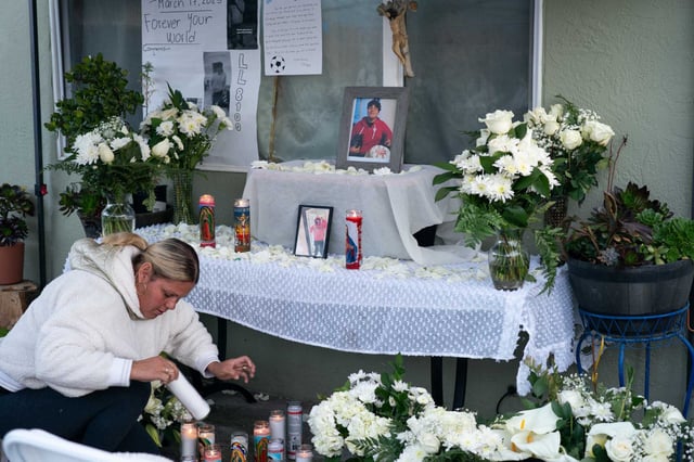 Friends and loved ones gathered to remember 15-year-old Derbing Jose Alvarado Gonzalez, who was killed on Monday, March 17, 2025 in Oakland, California.