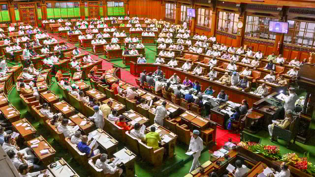 The Bharatiya Janata Party (BJP), which is in the opposition in Karnataka, stormed the well of the house raising slogans 