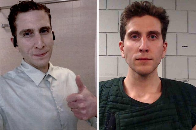 A photo released by prosecutors of Bryan Kohberger taken on November 13, 2022, hours after four students were stabbed to death in Idaho [L] and Kohberger in a booking photo after he was arrested on December 30, 2022 in Pennsylvania. [R]
