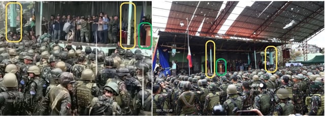 Screenshot comparison of the image in the false post (left) and the similar AFP photo (right), with matching elements highlighted