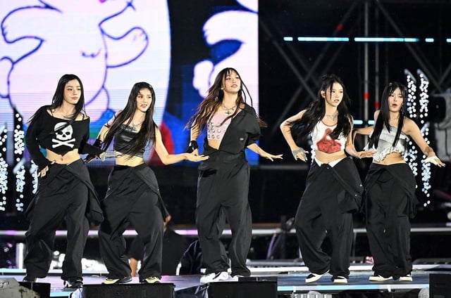 Girl group NewJeans perform on stage during the K-pop Super Live" Concert after the 2023 World Scout Jamboree closing ceremony at Sangam World Cup stadium on August 11, 2023 in Seoul, South Korea.