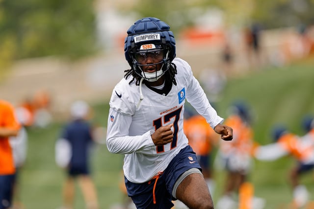 Jul 26, 2024; Englewood, CO, USA; Denver Broncos wide receiver Lil'Jordan Humphrey (17) during training camp at Broncos Park Powered by CommonSpirit. Mandatory Credit: Isaiah J. Downing-USA TODAY Sports/File Photo