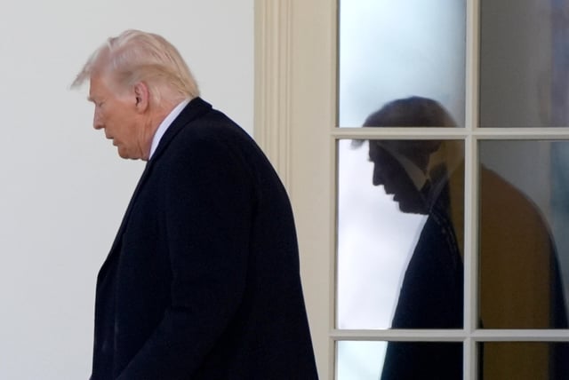 President Donald Trump walks from the Oval Office to board Marine One as he departs from the South Lawn of the White House. On March 14, Trump ordered cuts to the U.S. Agency for Global Media, which terminated congressionally approved grants for Radio Free Asia, Radio Free Europe/Radio Liberty, and Middle East Broadcast Networks. (AP Photo/Alex Brandon)
