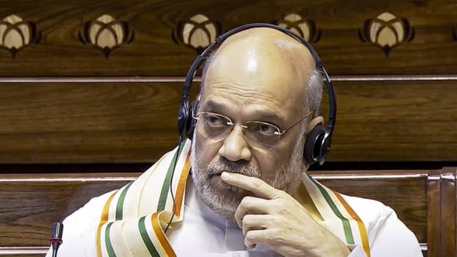 Union home minister Amit Shah in the Rajya Sabha during the Budget session of Parliament, in New Delhi, Friday, March 21, 2025.