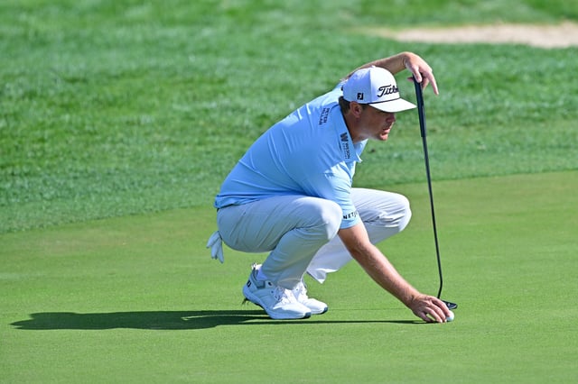 Patton Kizzire of the United States lines up a putt on the 15th green during the first round of the Valspar Championship 2025 at Innisbrook Resort and Golf Club on March 20, 2025 in Palm Harbor, Florida.