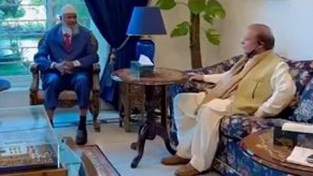 Zakir Naik met former Pakistani premier Nawaz Sharif and his daughter, Punjab chief minister Maryam Nawaz, in Lahore earlier this week. (Videograb)