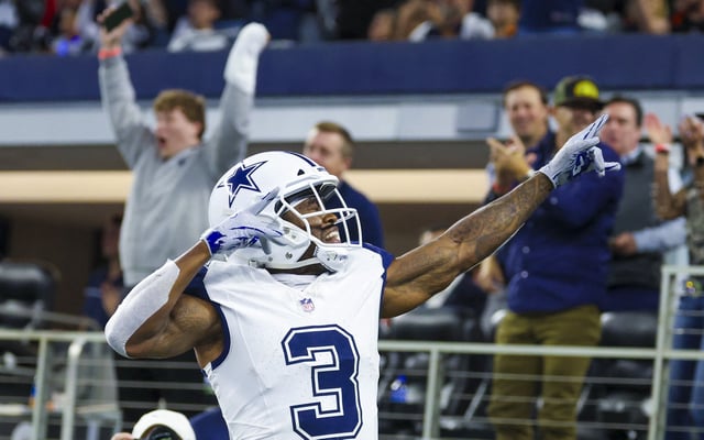 Dec 9, 2024; Arlington, Texas, USA; Dallas Cowboys wide receiver Brandin Cooks (3) reacts after scoring a touchdown during the second half against the Cincinnati Bengals at AT&T Stadium. Mandatory Credit: Kevin Jairaj-Imagn Images/ File Photo