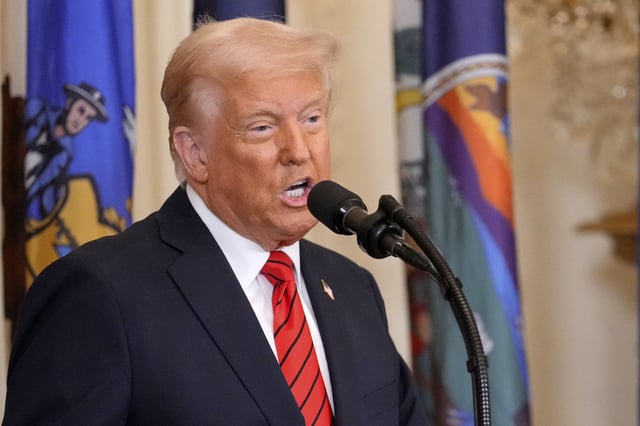 President Donald Trump speaks at an education event and executive order signing in the East Room of the White House in Washington, Thursday, March 20, 2025.