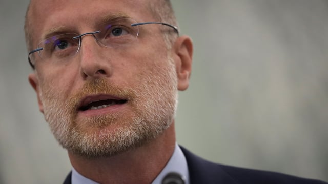 WASHINGTON, DC - JUNE 24:  Commissioner of Federal Communications Commission Brendan Carr testifies during a hearing before Senate Commerce, Science and Transportation Committee at Russell Senate Office Building June 24, 2020 in Washington, DC.