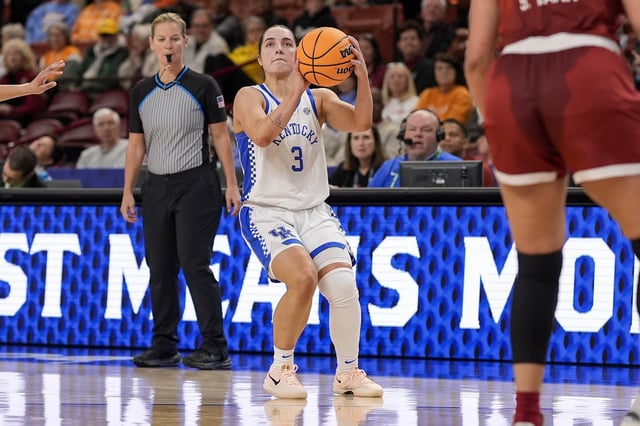 Mar 7, 2025; Greenville, SC, USA; Kentucky Wildcats guard Georgia Amoore (3) shoots a thee pointer against the Oklahoma Sooners during the second half at Bon Secours Wellness Arena. Mandatory Credit: Jim Dedmon-Imagn Images/ File Photo