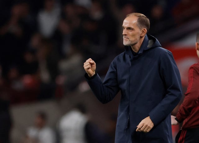 Soccer Football - World Cup - European Qualifiers - Group K - England v Albania - Wembley Stadium, London, Britain - March 21, 2025 England manager Thomas Tuchel celebrates after Myles Lewis-Skelly scores their first goal Action Images via Reuters/Andrew Couldridge