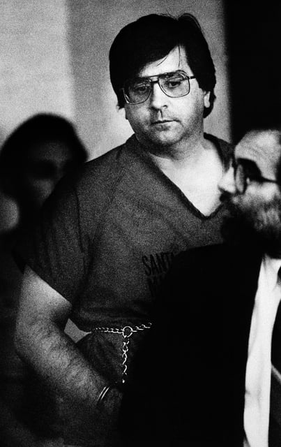 Richard Farley stands next to his attorney Gregory Paraskou during arraignment hearing at the Santa Clara County Municipal Court in San Jose, Calif., Thursday February 18, 1988.