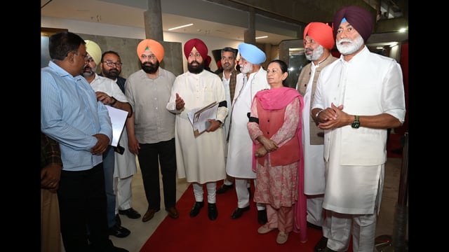Leader of opposition Partap Singh Bajwa along with other congress MLAs staged a walkout during governor’s address at the first day of Punjab budget session on Friday. (Ravi Kumar/Hindustan Times)
