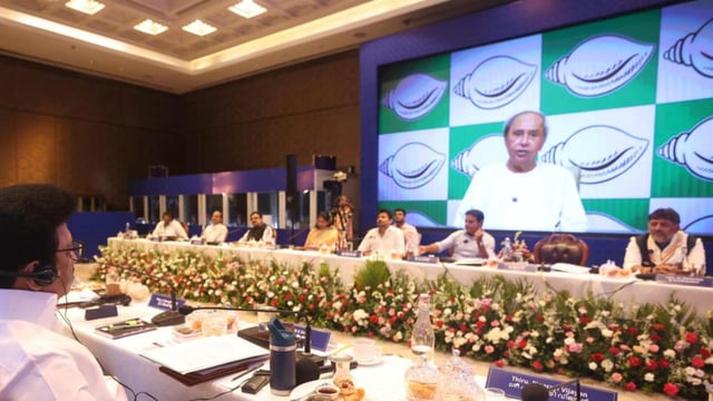 Biju Janata Dal (BJD) chief Naveen Patnaik speaks via video conferencing in Chennai (PTI)