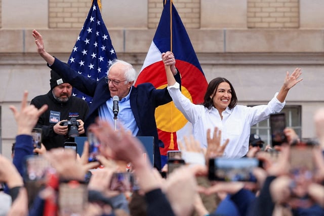 U.S. Senator Bernie Sanders (I-VT) and U.S. Representative Alexandria Ocasio-Cortez (D-NY) attend a "Fighting Oligarchy" rally in Denver, Colorado, U.S. March 21, 2025. REUTERS/Kevin Mohatt  TPX IMAGES OF THE DAY