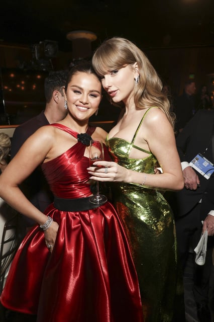BEVERLY HILLS - JANUARY 7: Selena Gomez and Taylor Swift at the 81st Annual Golden Globe Awards, airing live from the Beverly Hilton in Beverly Hills, California on Sunday, January 7, 2024, at 8 PM ET/5 PM PT, on CBS and streaming on Paramount+. Photo: Todd Williamson/CBS via Getty Images)