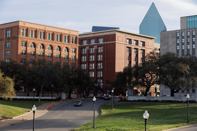 An 'X' marks one of the approximate locations where former U.S. President John F. Kennedy was shot, at the Dealey Plaza in Dallas, Texas, U.S., March 18, 2025.