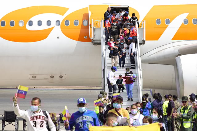 Venezuelans deported from the United States arrive at Simon Bolivar International Airport on February 24, 2025 in La Guaira, Venezuela.